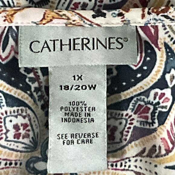 Catherines Top Women Sz 1x Floral Print Cold Shoulder Ruffle Detail Lightweight - Picture 4 of 14